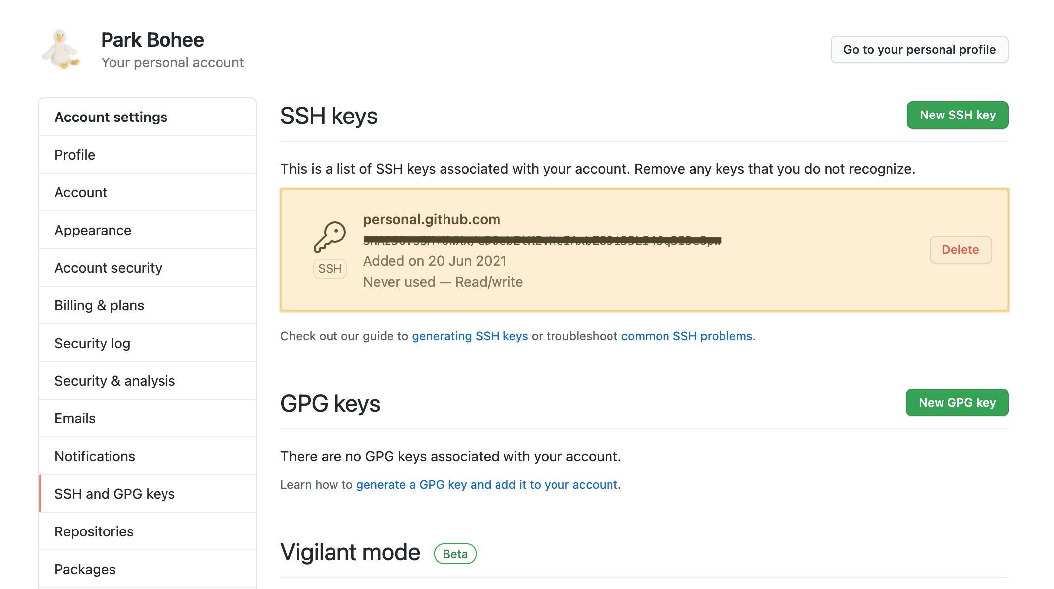 github SSH 등록 완료